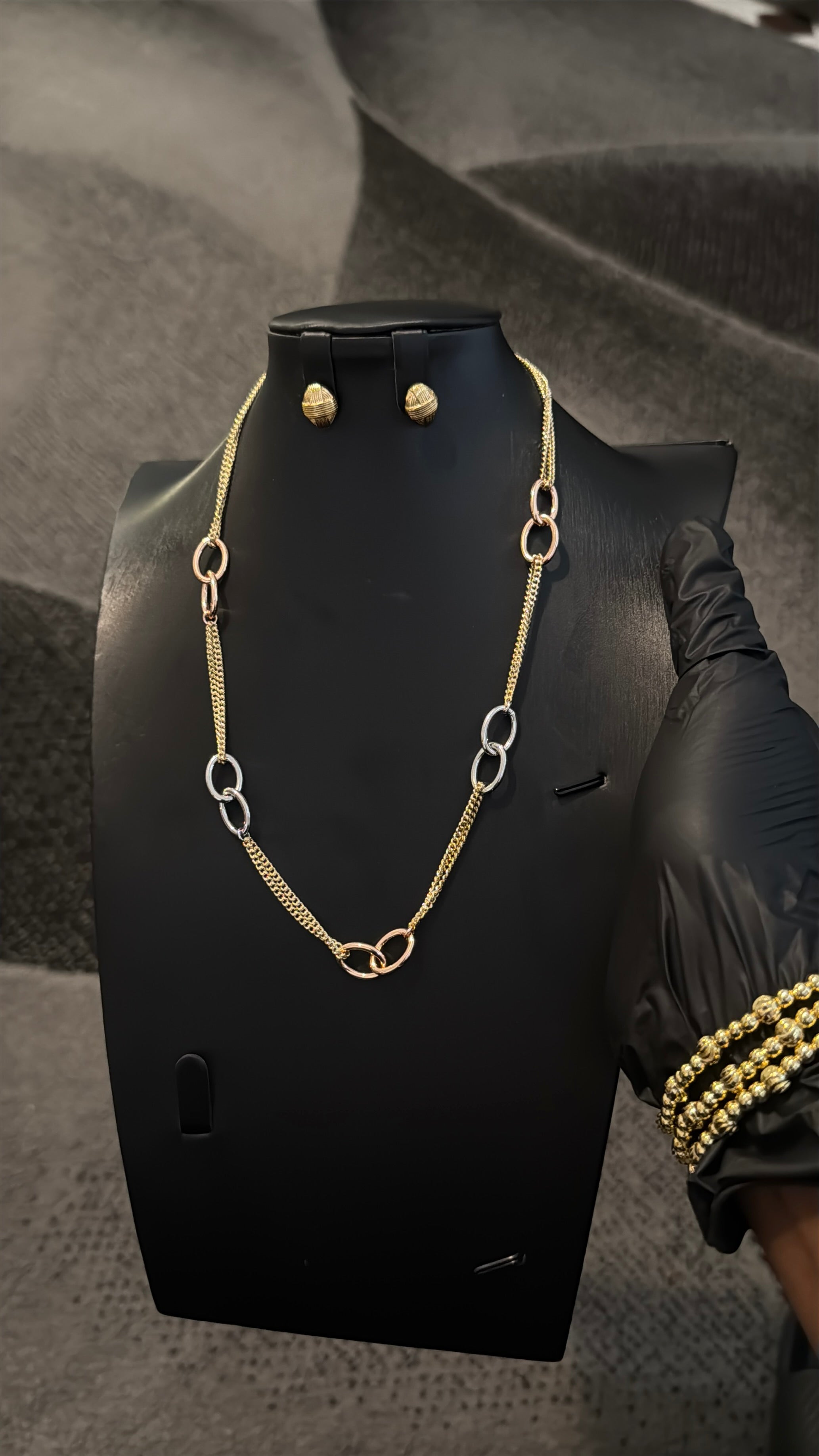 3 tone Chunk Gold Lookalike Chain Necklace