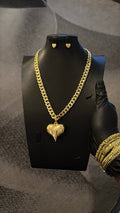 Gold Heart Cuban Chain & Pendant Only Gold Lookalike Combo