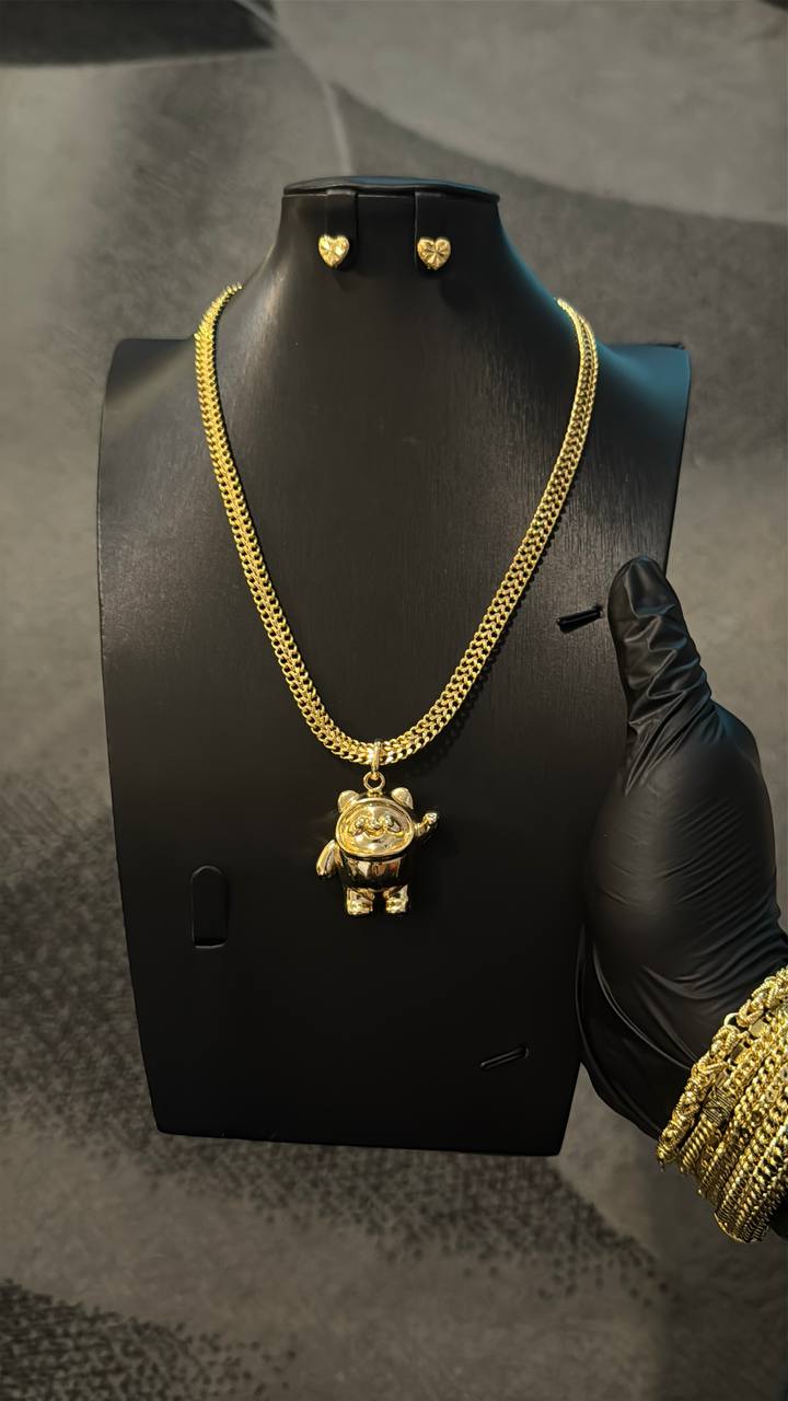 Gold Teddy Bear Cuban Chain & Pendant Only Gold Lookalike Combo