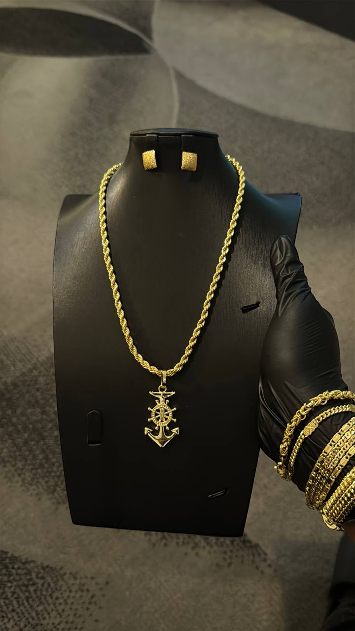 Gold Nautical Anchor Chain & Pendant Only Gold Lookalike Combo