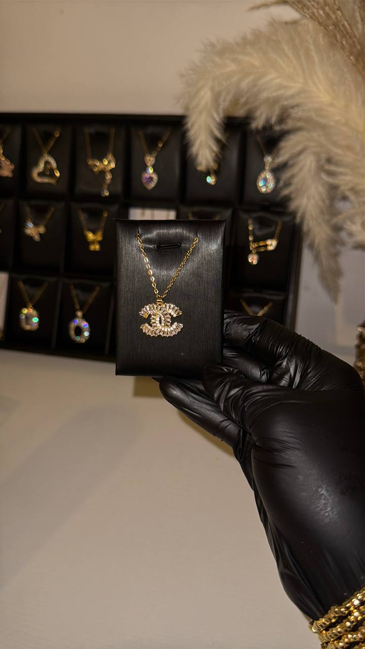 Luxury Crystal Monogram Pendant Necklace