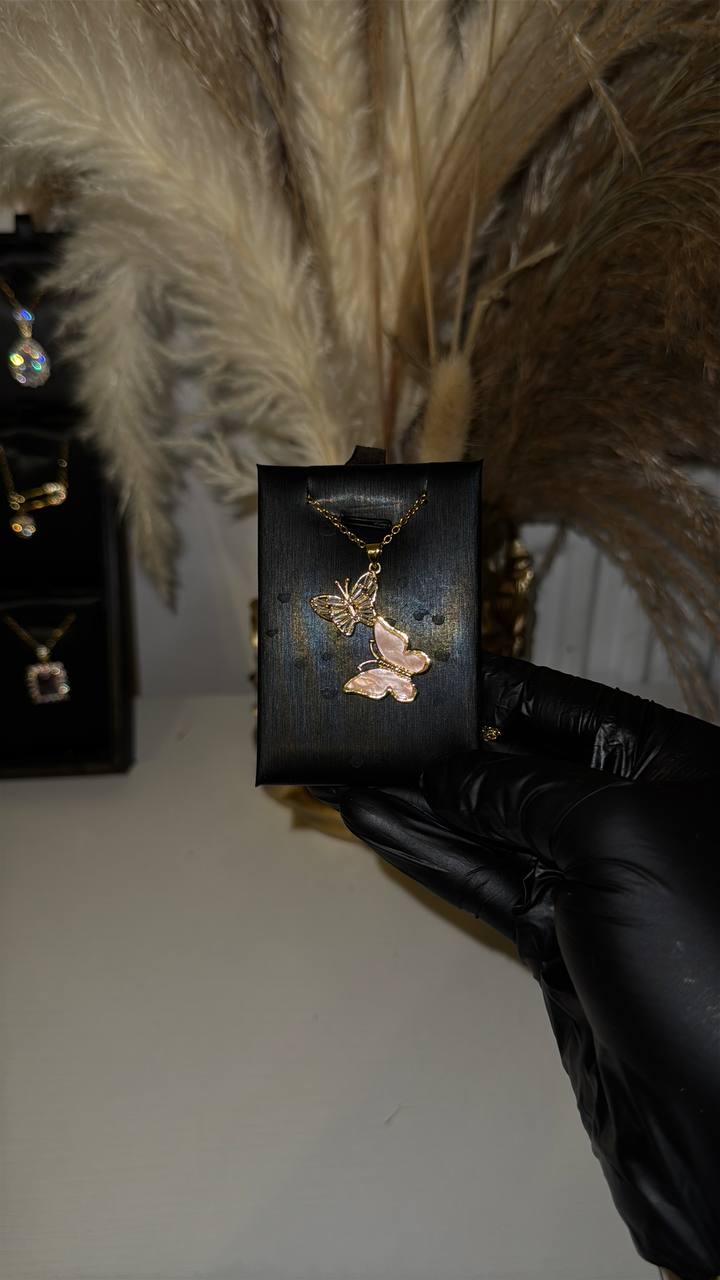Pink Butterfly Pendant Necklace