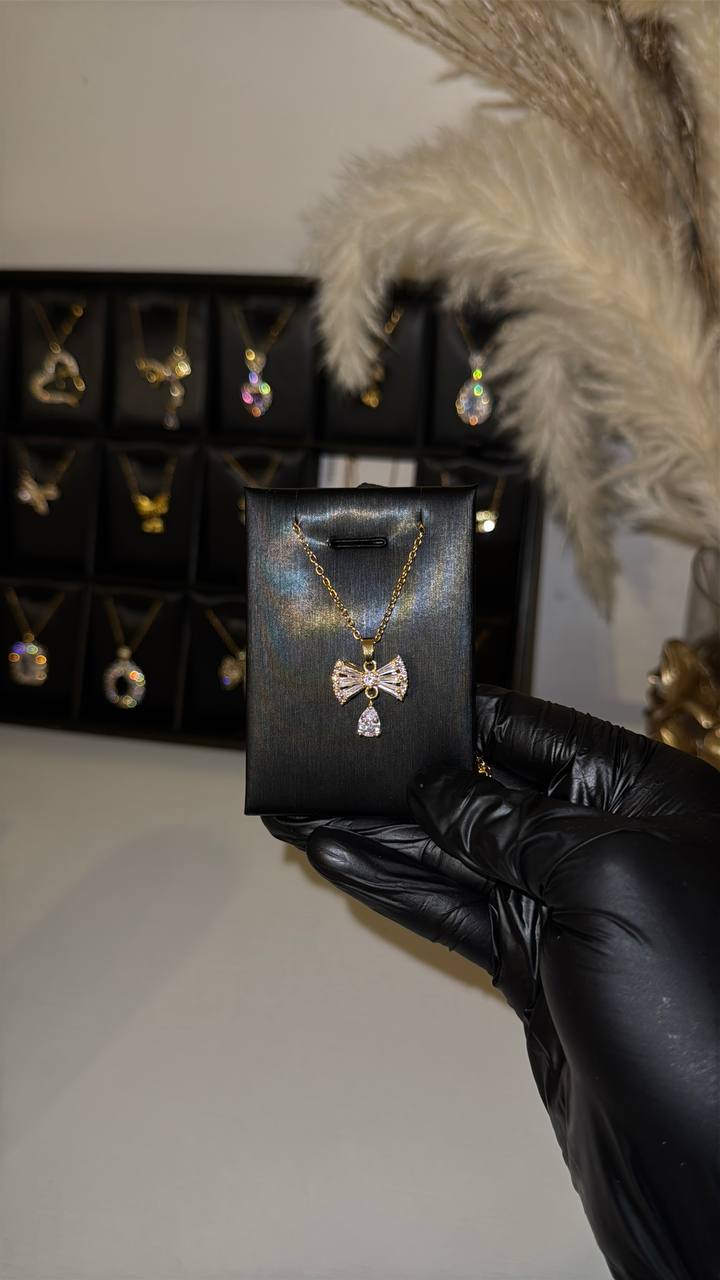 Crystal Bow Drop Pendant Necklace