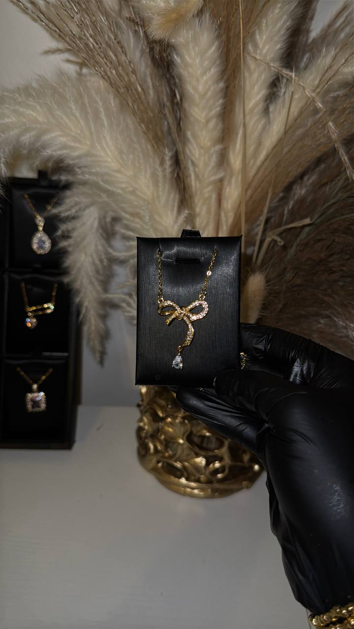 Crystal Bow Drop Pendant Necklace