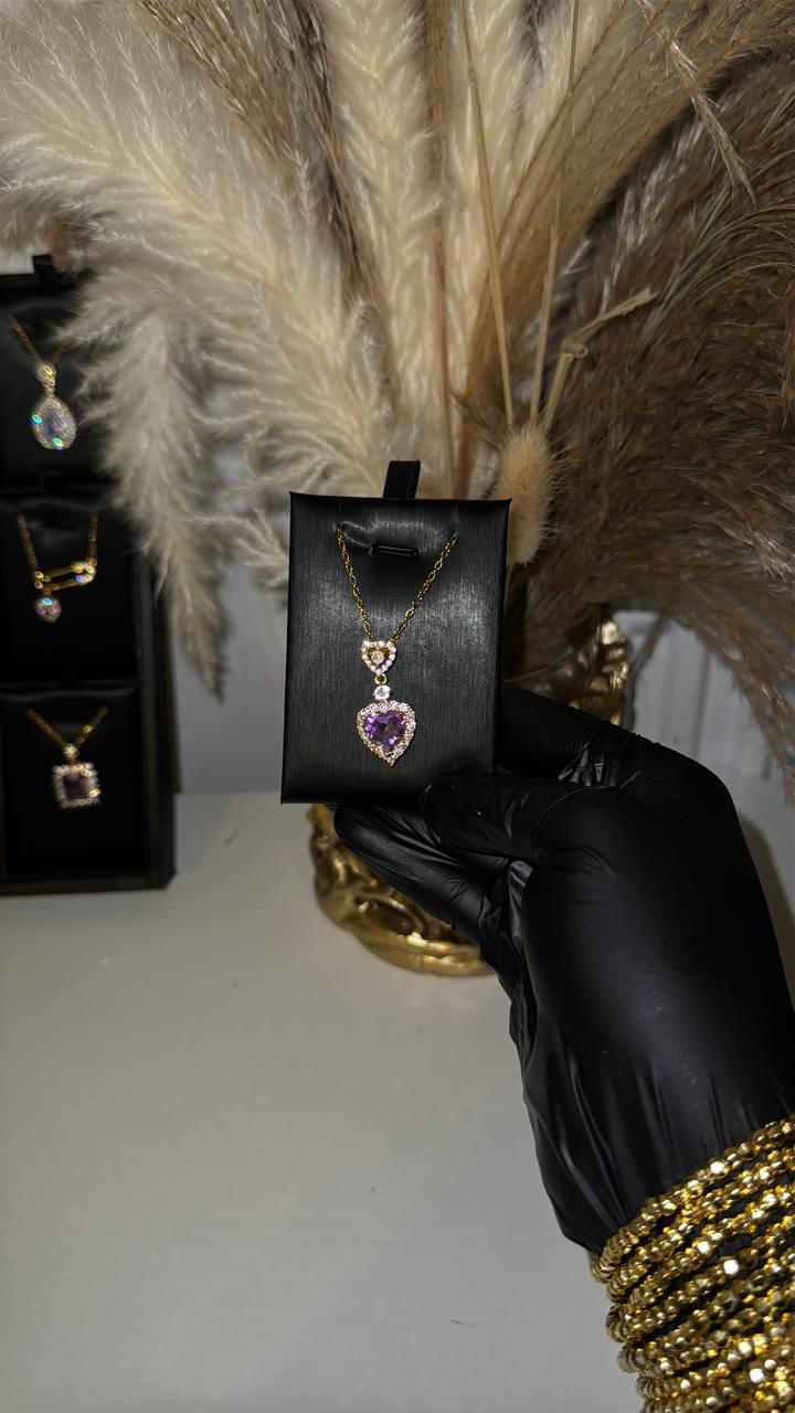 Amethyst Heart Crystal Pendant Necklace