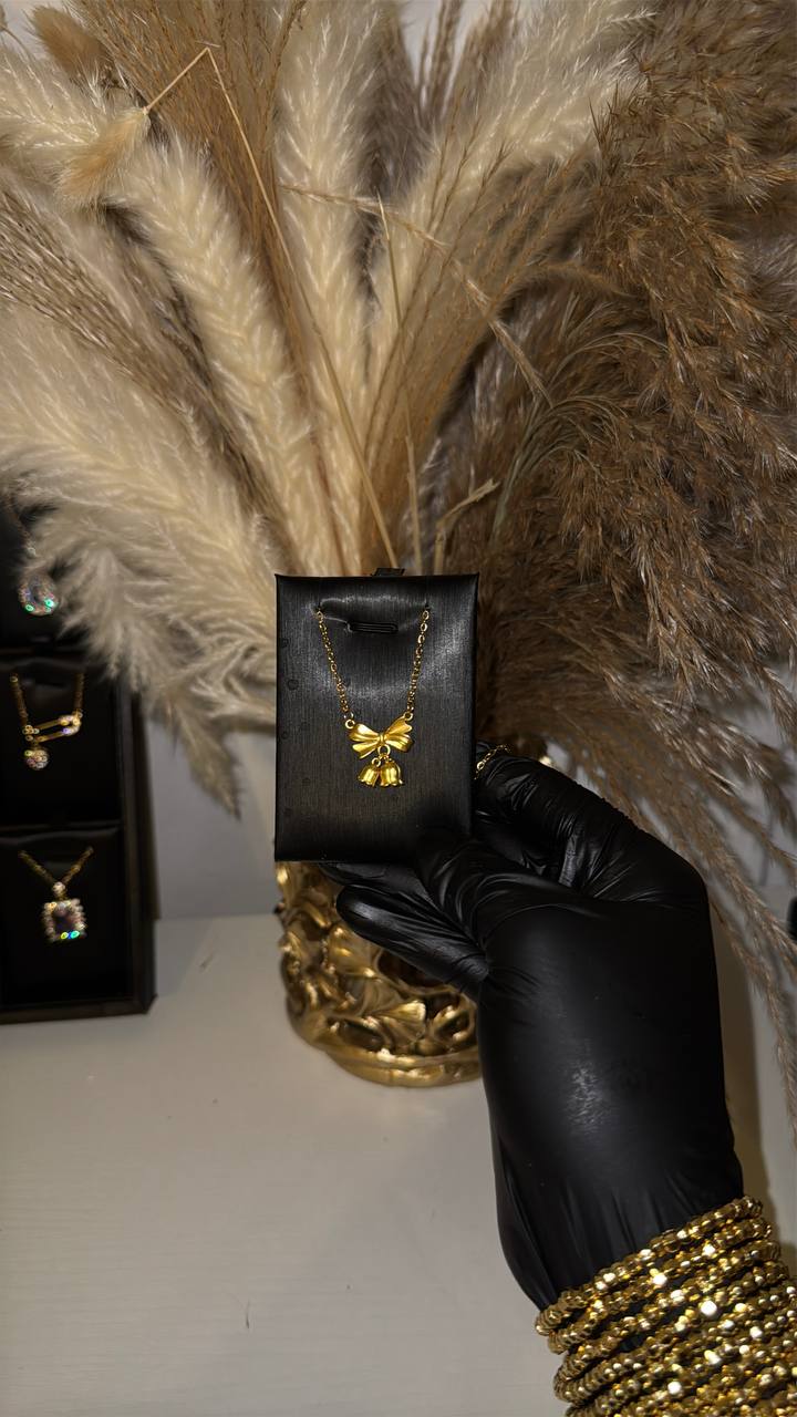 Golden Bow Charm Pendant Necklace