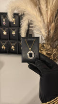 Midnight Elegance Halo Pendant Necklace