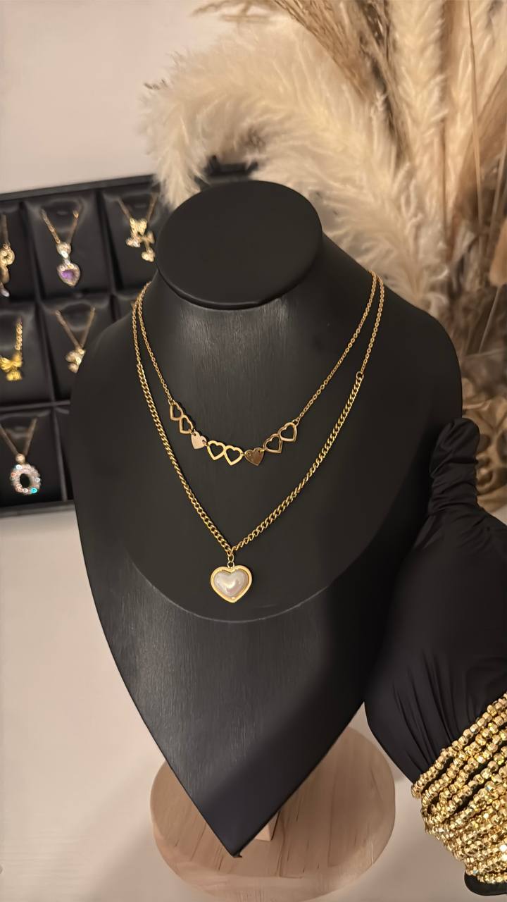 Gold Double Layer Heart Necklace