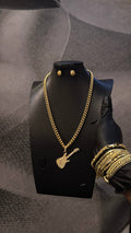 Electric Guitar Pendant Cuban Chain Necklace Set