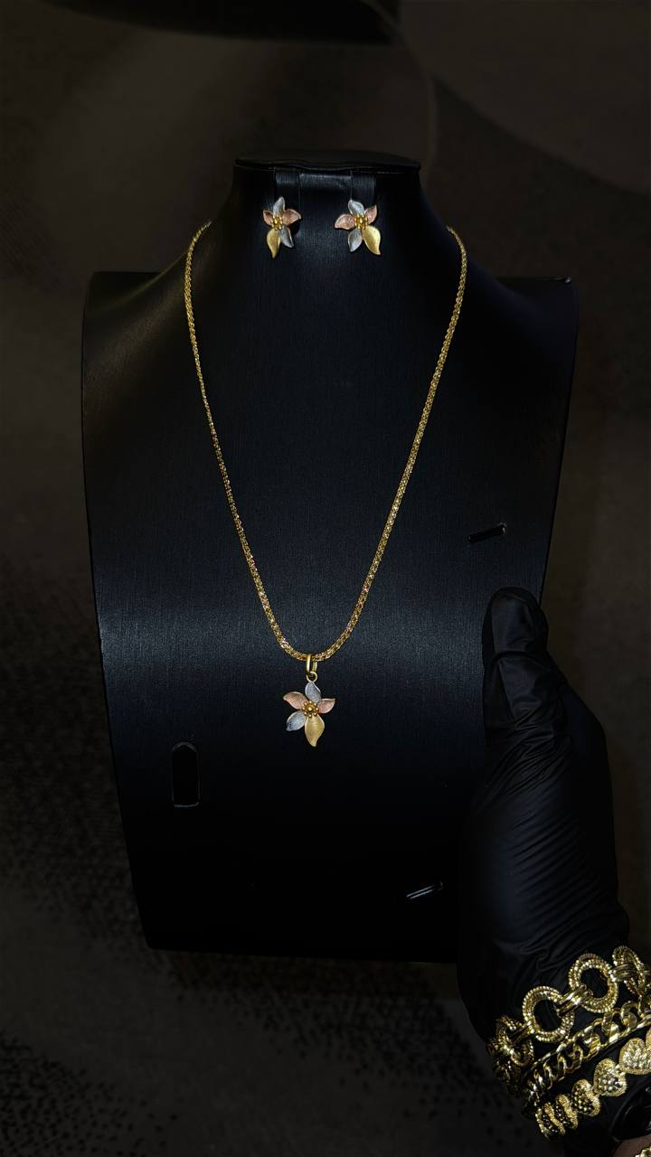 Floral Blossom Pendant Necklace Set Gold Lookalike