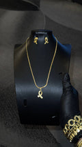 Awareness Ribbon Pendant Necklace Set Gold Lookalike