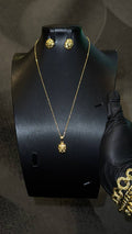 Sunburst Medallion Pendant Necklace Set Gold Lookalike