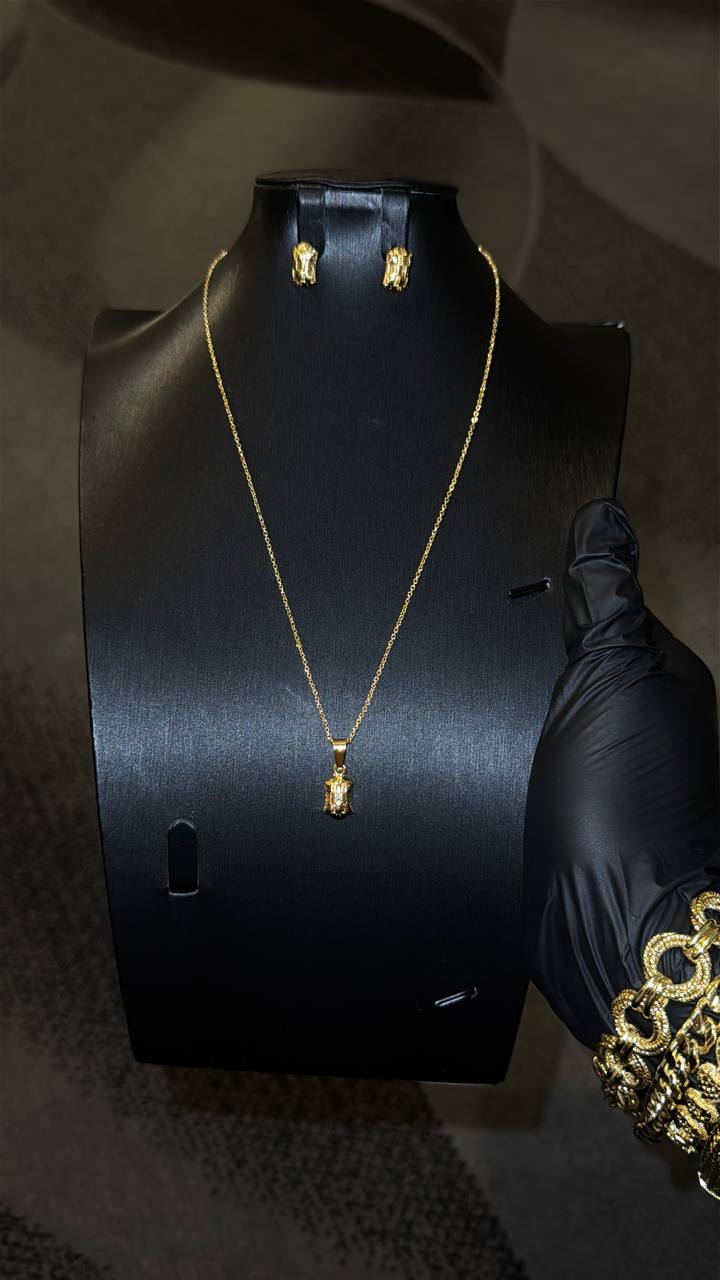 Mini Teddy Bear Pendant Necklace Set Gold Lookalike