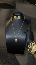Rectangular Crystal Pendant Necklace Set Gold Lookalike