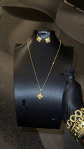 Vintage Square Medallion Pendant Necklace Set Gold Lookalike