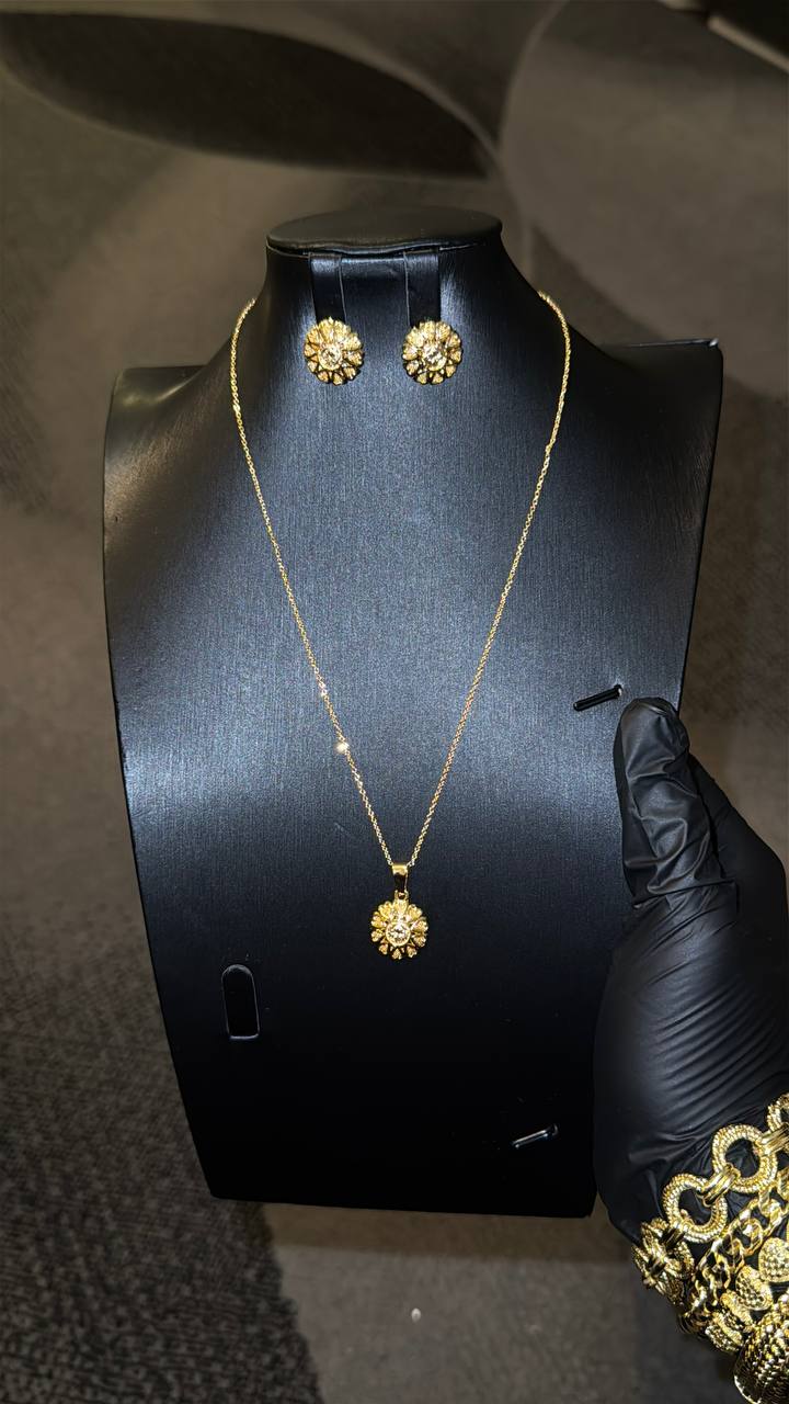 Crystal Flower Pendant Necklace Set Gold Lookalike