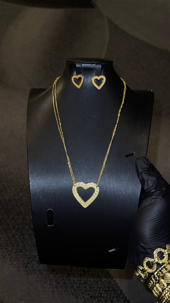 Open Heart Statement Necklace Set Gold Lookalike