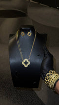 Clover Greek Pattern Pendant Necklace Set Gold Lookalike