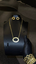 Oval Greek Pattern Pendant Necklace Set Gold Lookalike
