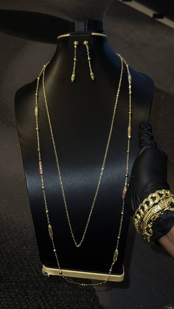 Multi-Tone Layered Long Necklace Set Gold Lookalike