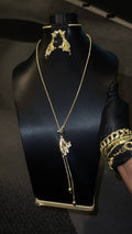 Elegant Floral Tassel Pendant Necklace Set Gold Lookalike