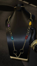 Colorful Stone Link Statement Necklace Gold Lookalike