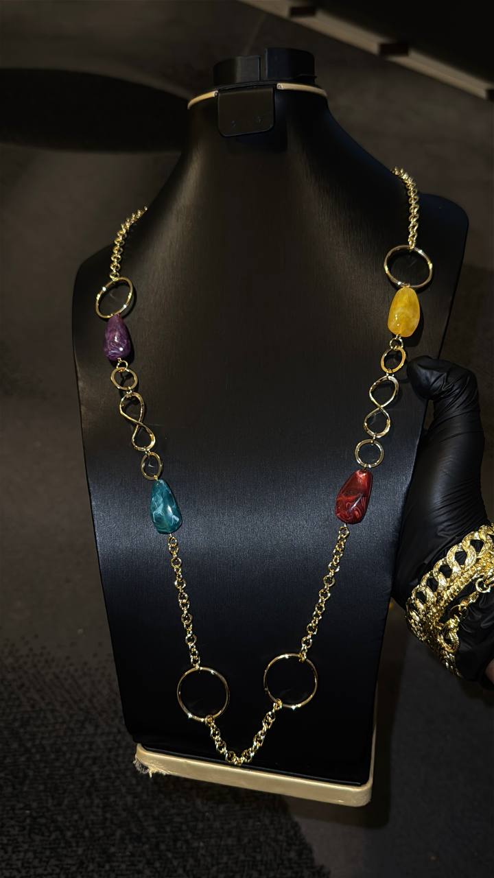 Colorful Stone Link Statement Necklace Gold Lookalike
