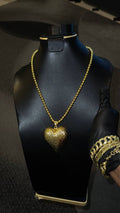 Textured Heart Pendant Beaded Necklace Gold Lookalike