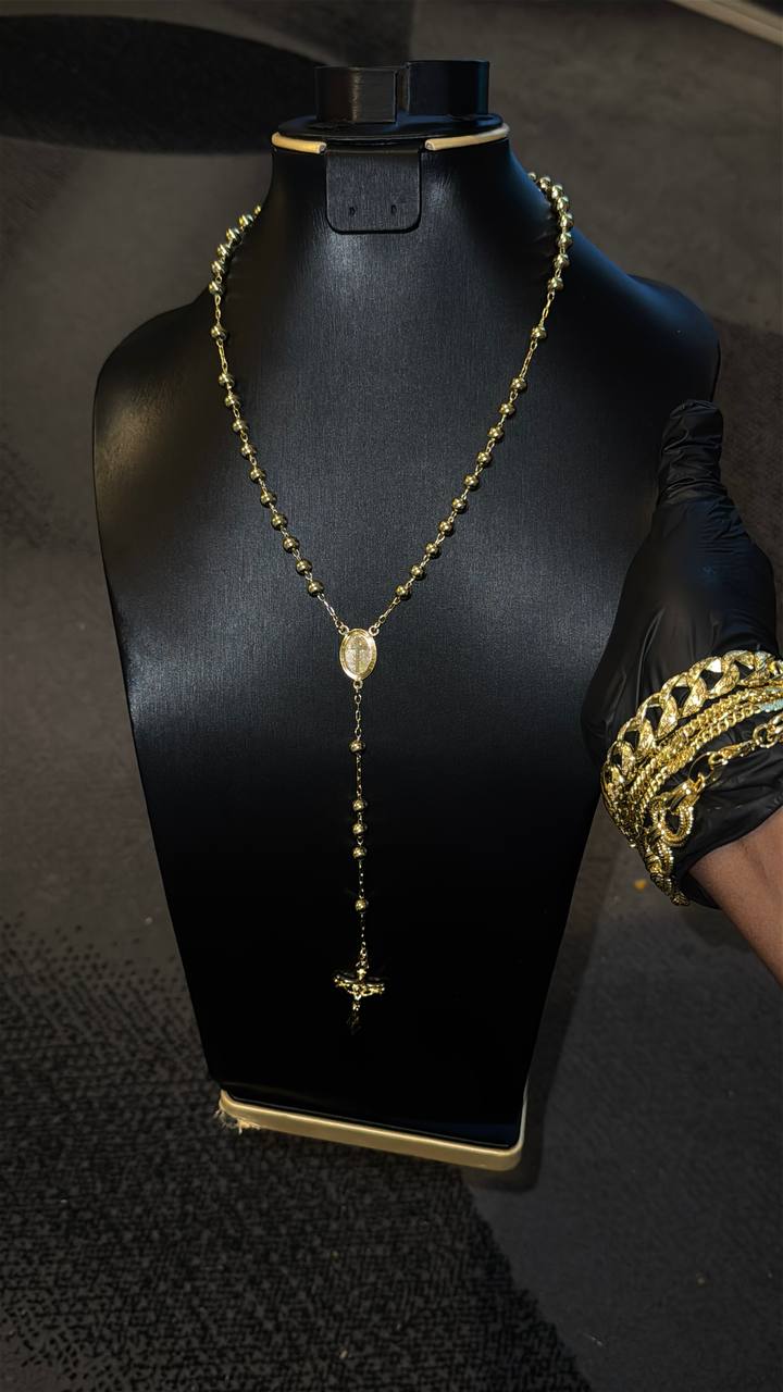 Virgin Mary Rosary Cross Necklace Gold Lookalike