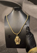 Pharaoh Head Pendant Rope Chain Necklace Gold Lookalike
