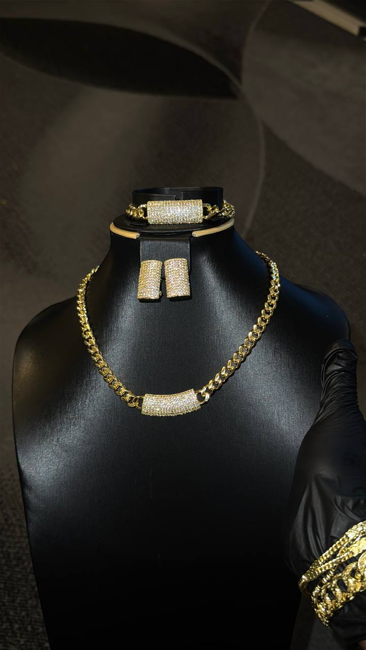 Radiant Crystal Cuban Link Jewelry Set