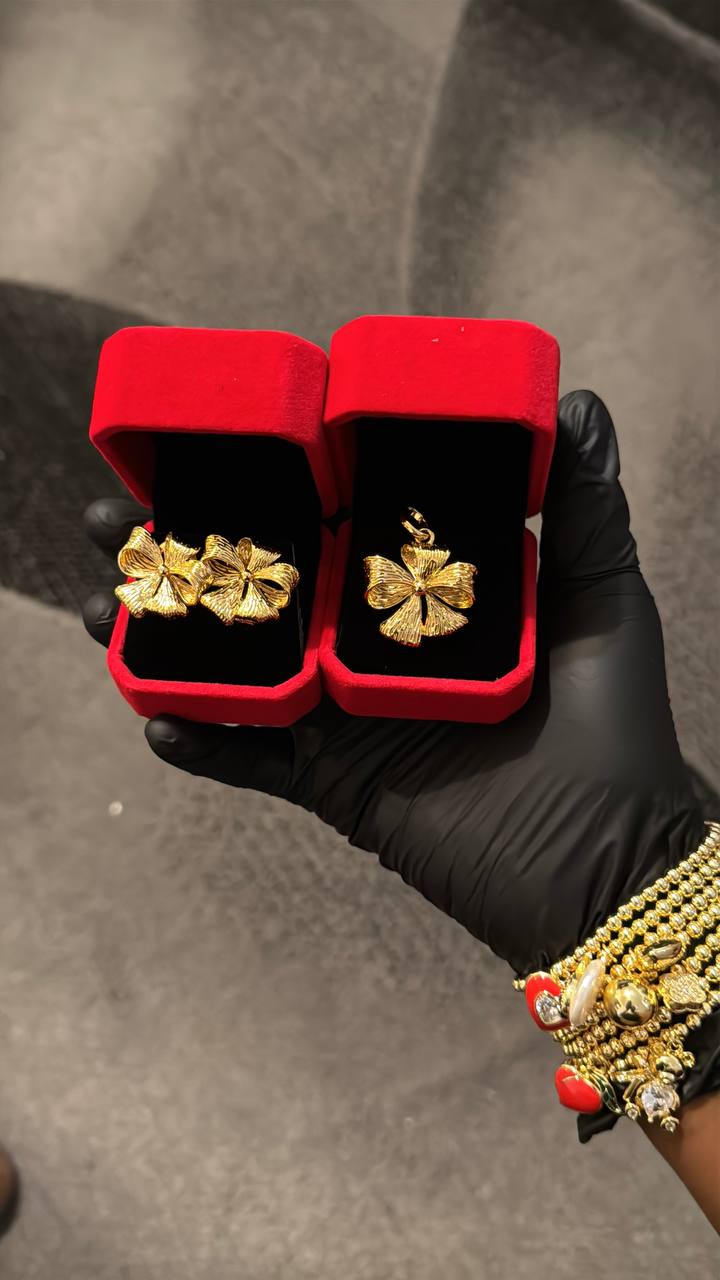 Golden Blossom Pendant & Earrings Set