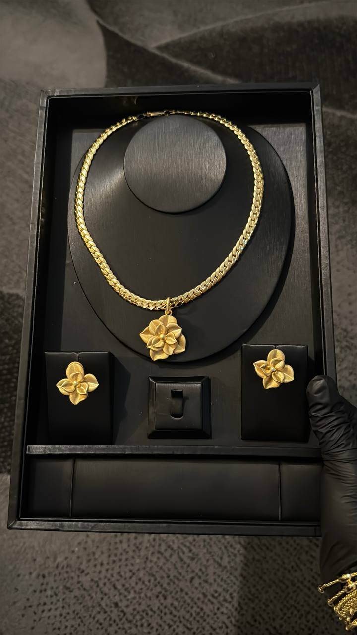 Golden Blossom Necklace & Earrings Set