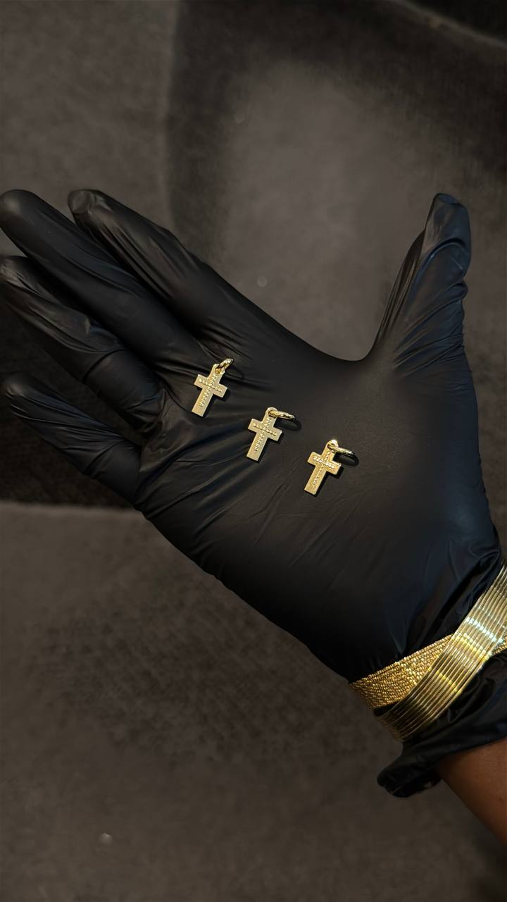 Gold Cross Charm Pendant with CZ Accents