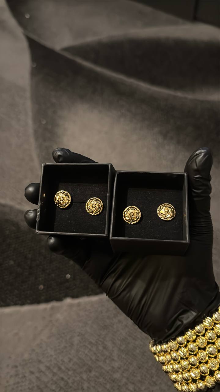 Vintage Rose Medallion Gold Stud Earrings