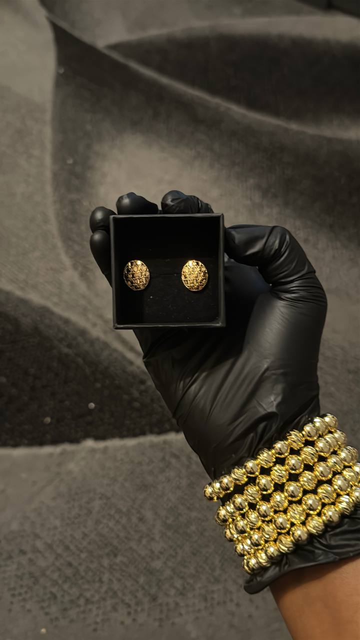 Vintage Oval Filigree Gold Stud Earrings