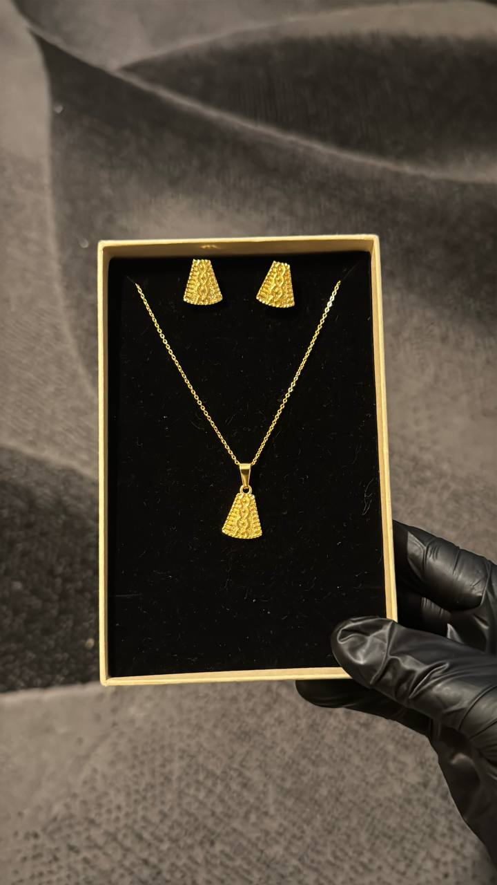 Elegant Bell Pendant Necklace Set Gold Lookalike