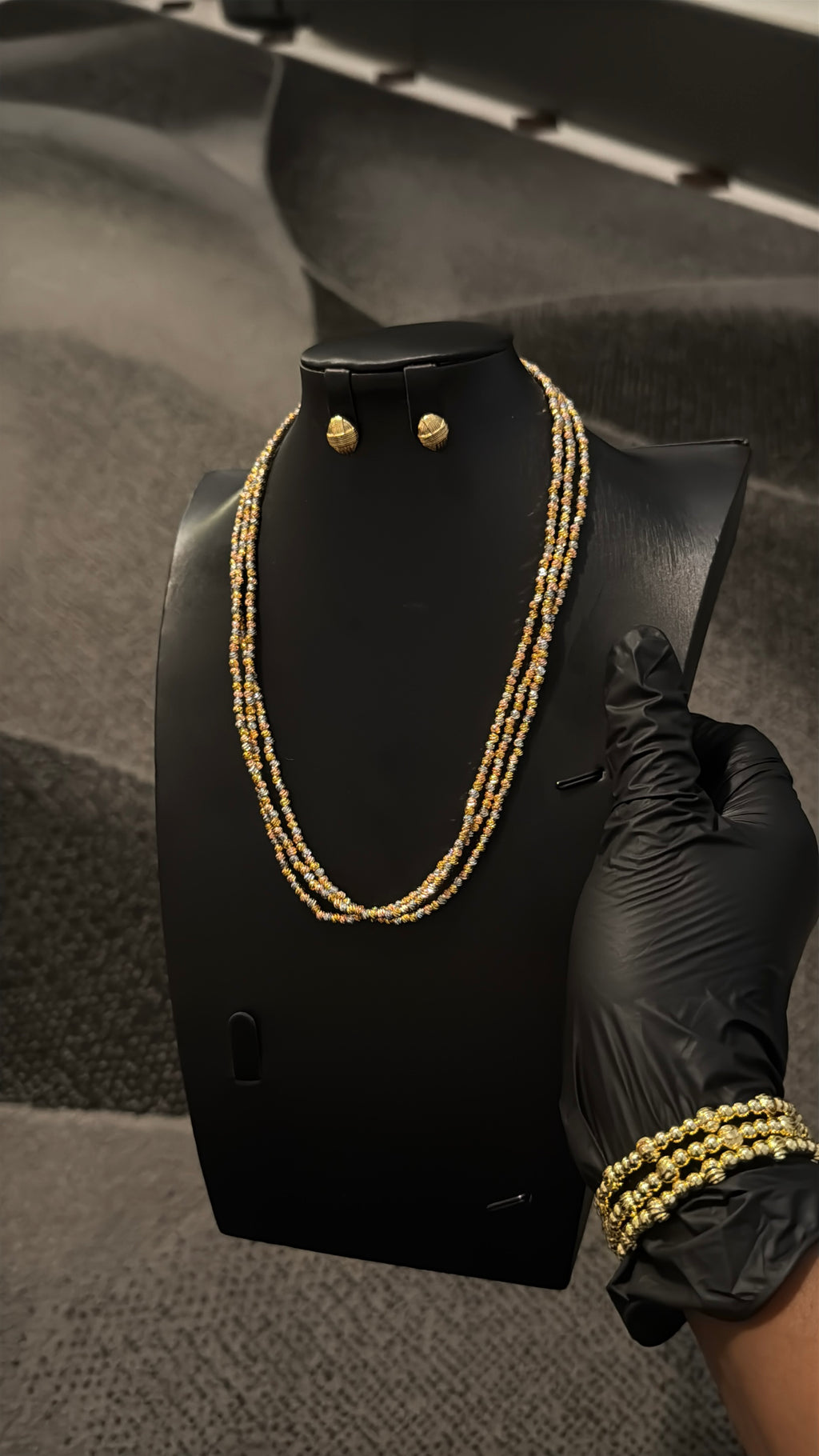 3 Tone Diamond cut Gold Lookalike Chain Necklace