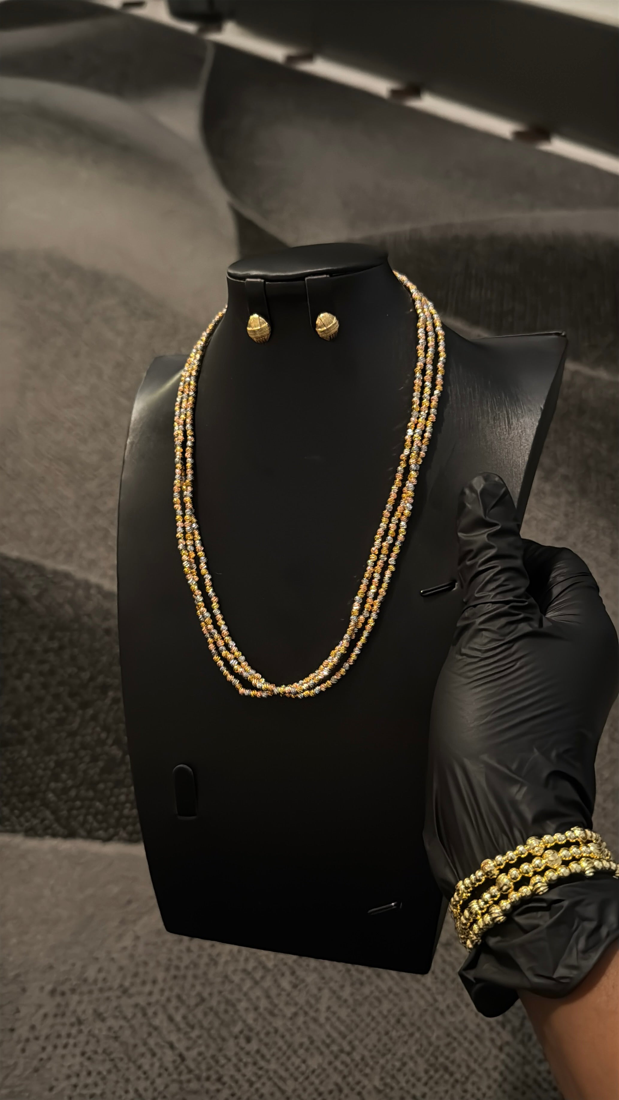 3 Tone Diamond cut Gold Lookalike Chain Necklace