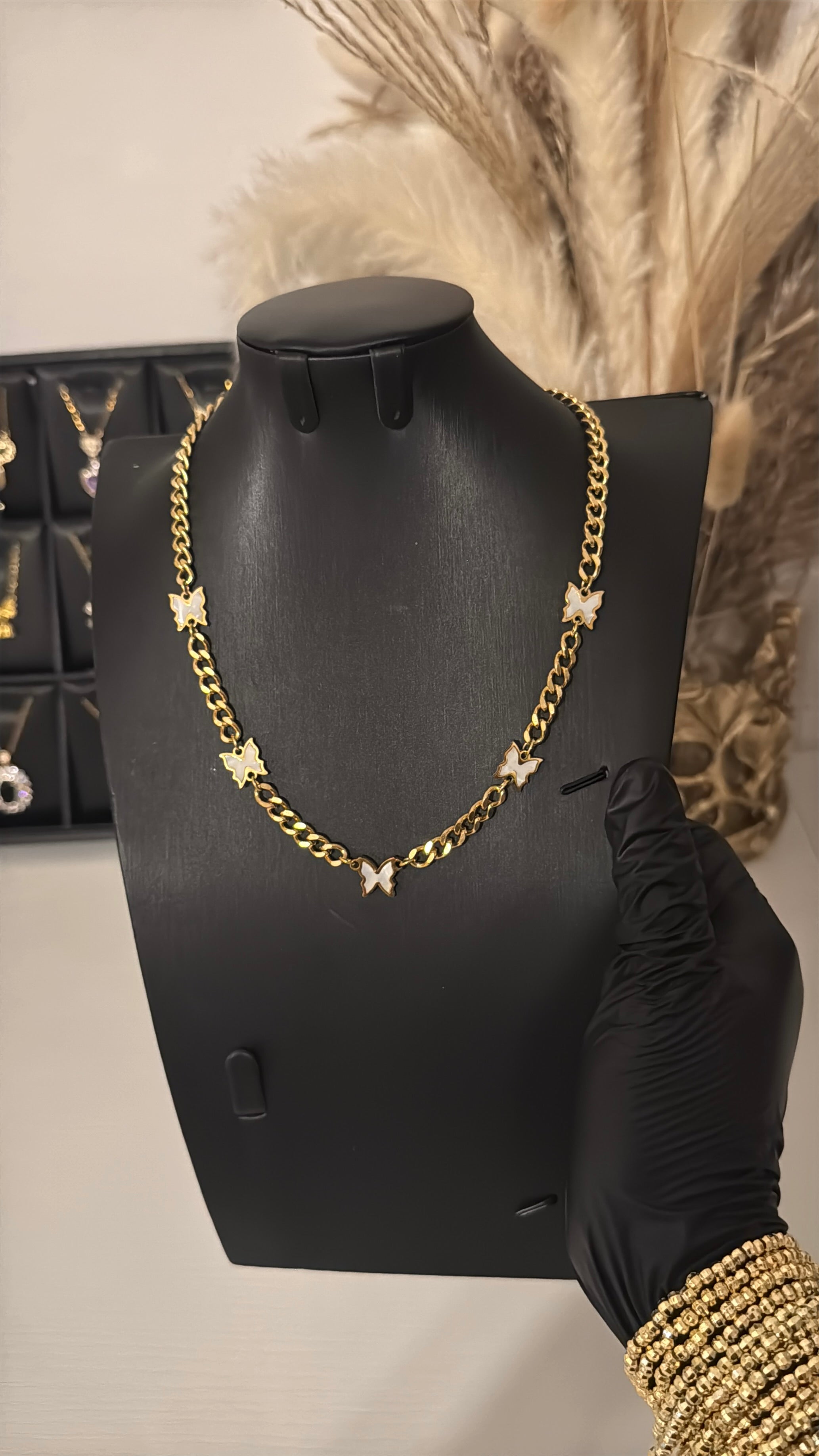 Gold Double Layer White Clover Necklace