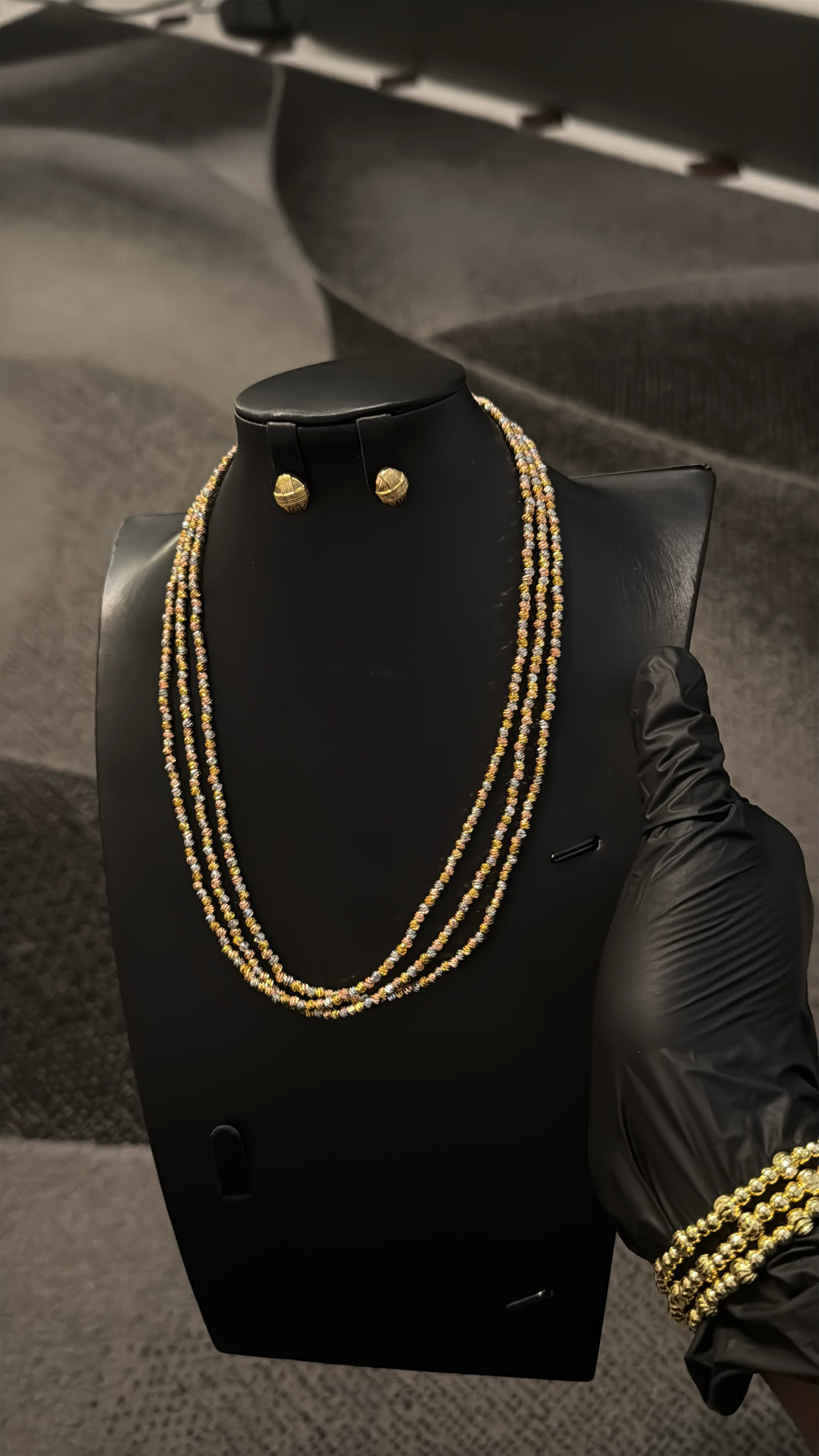 3 Tone Diamond cut Gold Lookalike Chain Necklace