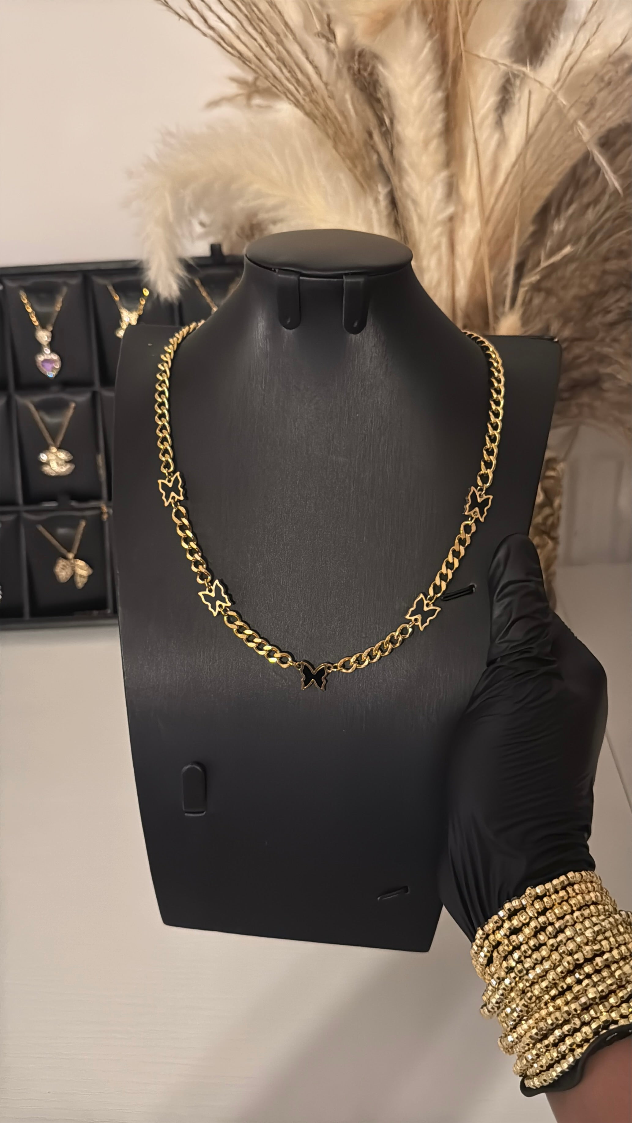 Gold Double Layer Black Clover Necklace