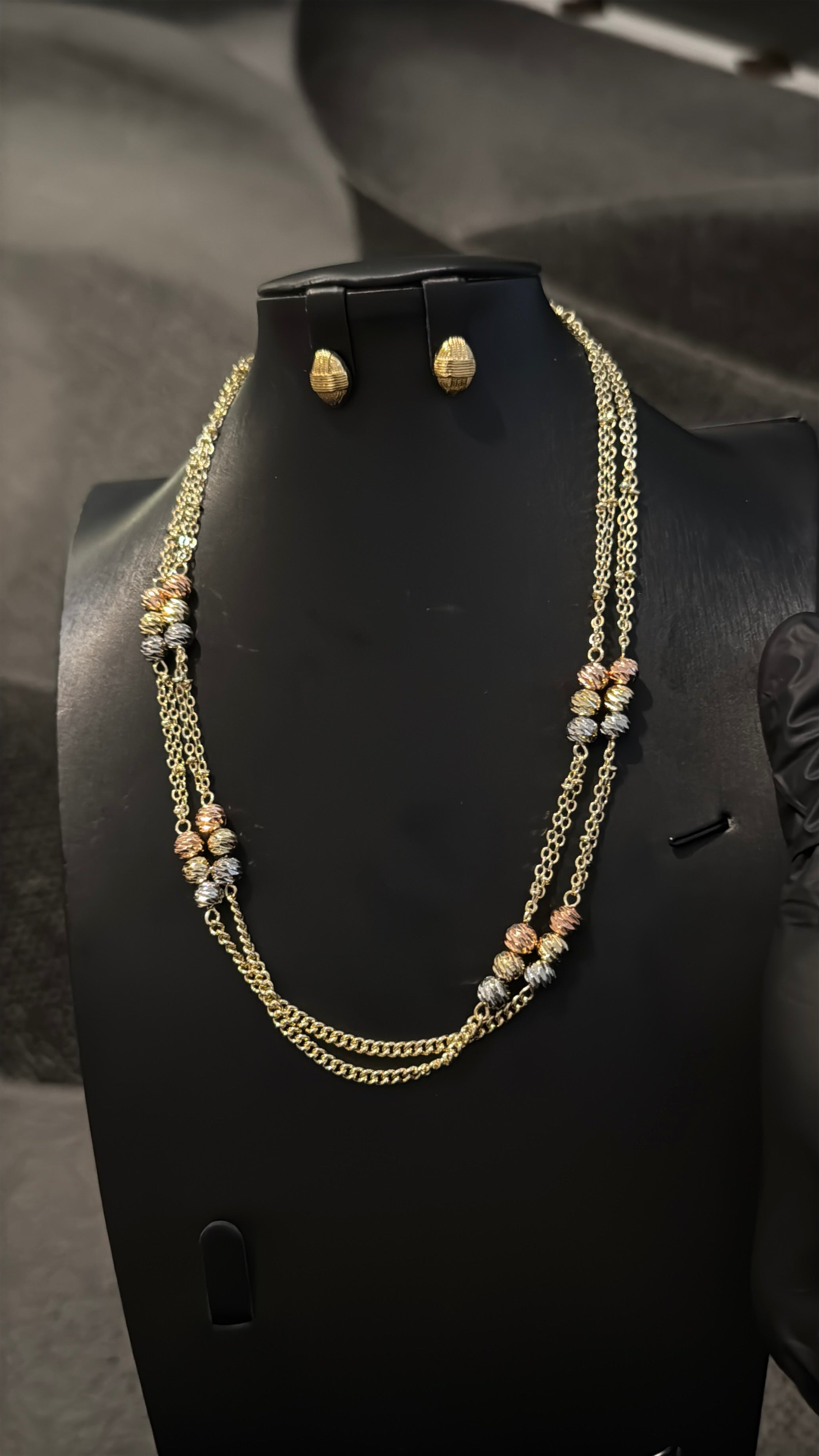 3 tone Ball Gold Lookalike Chain Necklace