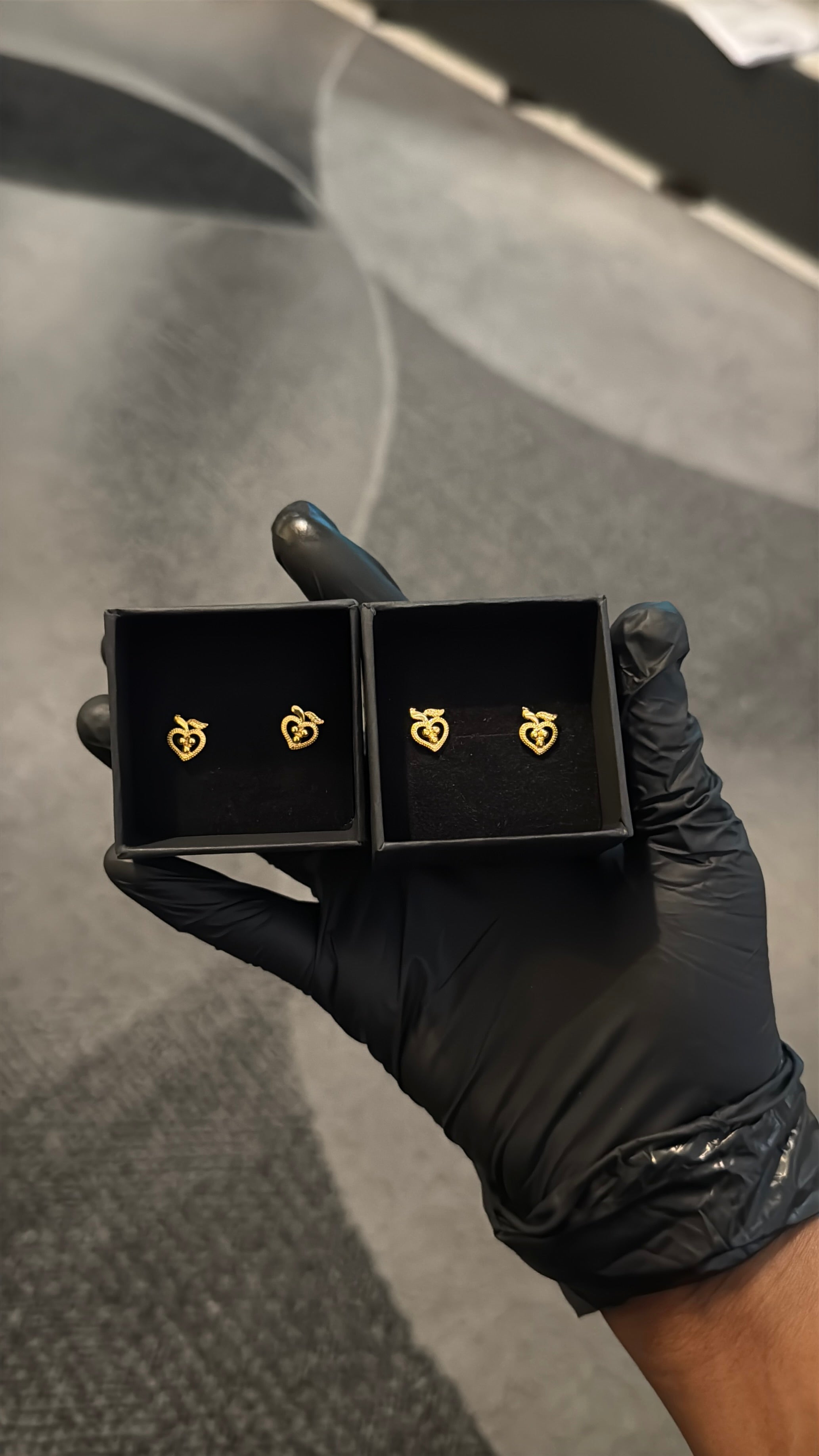 Golden Heart Charm Stud Earrings