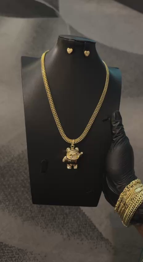 Gold Teddy Bear Cuban Chain & Pendant Only Gold Lookalike Combo