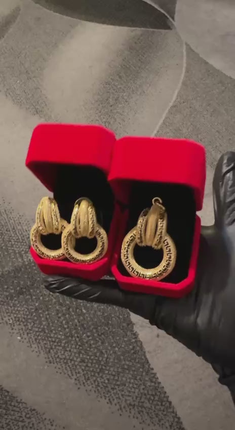 Luxury Greek Key Gold Hoop Earrings