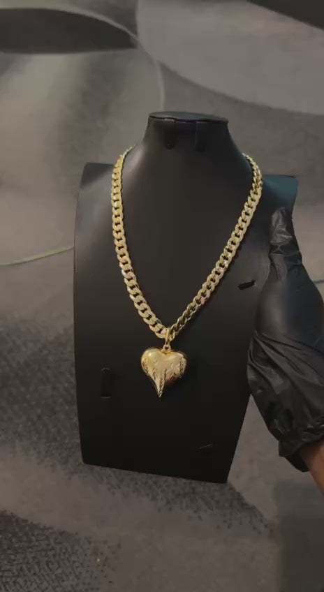 Gold Heart Cuban Chain & Pendant Only Gold Lookalike Combo