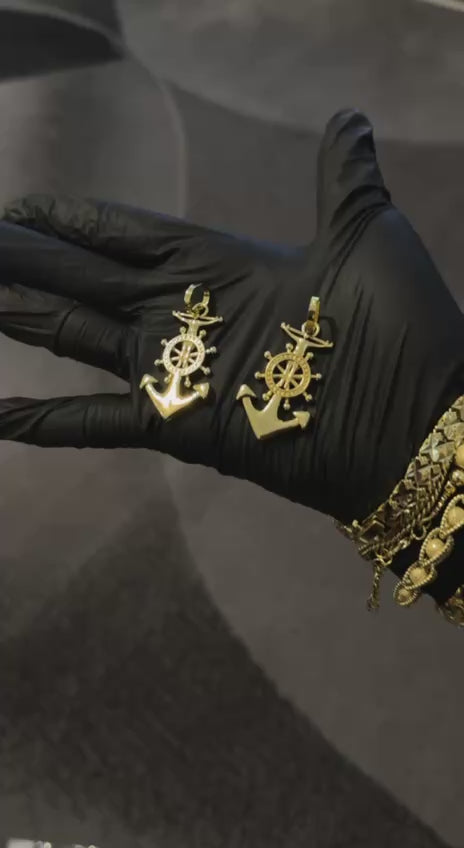 Gold Anchor & Ship Wheel Pendant