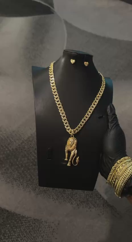 Gold Lion Cuban Chain & Pendant Only Gold Lookalike Combo